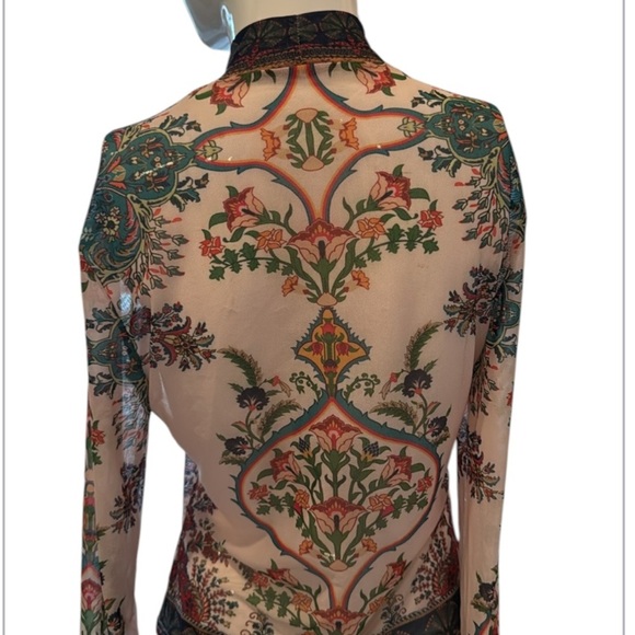 Peach Cream Multi Romantic Floral Mesh Mock Neck Long Sleeve Top Size Large - Picture 9 of 11